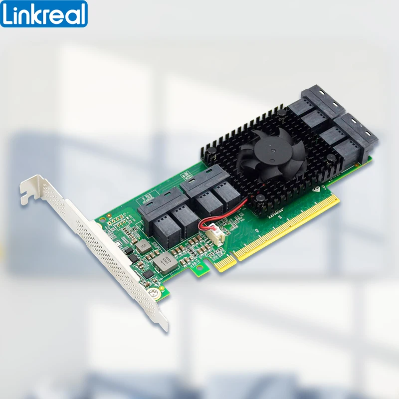 Linkreal 8 Port U.2 to PCIe x16 SFF-8643 NVMe SSD Adapter with Heatsink-LRNV9349-8I/LRNV9348-8I