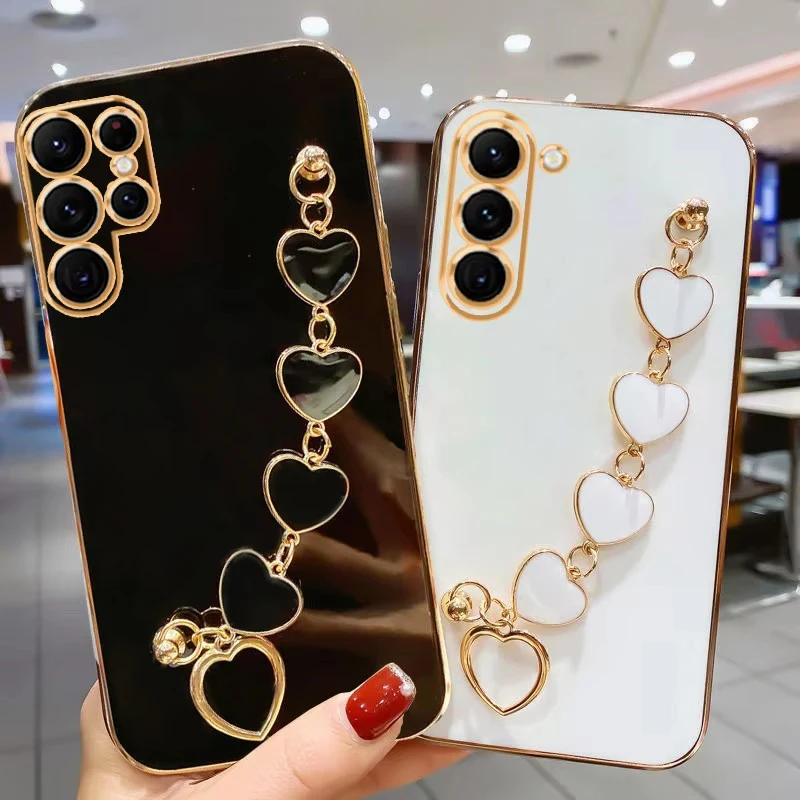 Fashion Plating Love Heart Chain Phone Case Cover