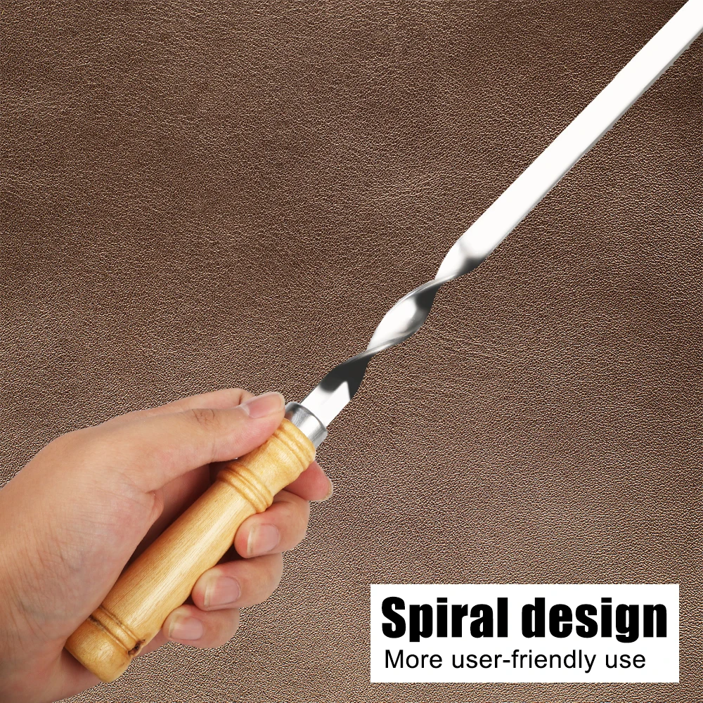 Wood BBQ Fork Stainless steel Outdoors Grill Needle BBQ Skewers Long Handle Shish Kebab Barbecue Grill Stick 55cm 21.65"