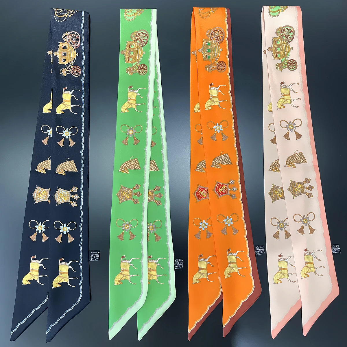 

2024 Brand Design Horse Carriage Women Scarf Luxury Silk Scarf Fashion Hair Headband Foulard Skinny Bag Scarves Neckerchief