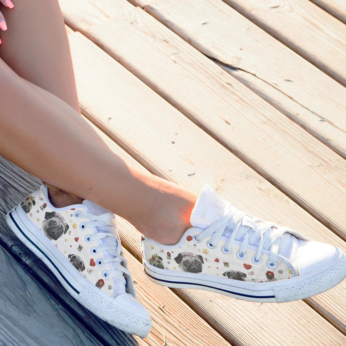 Fashion Cute Bulldog Face Prints Women Canvas Shoes Outdoor Soft Comfort Footwear Casual Breathable Zapatos Large Size 46