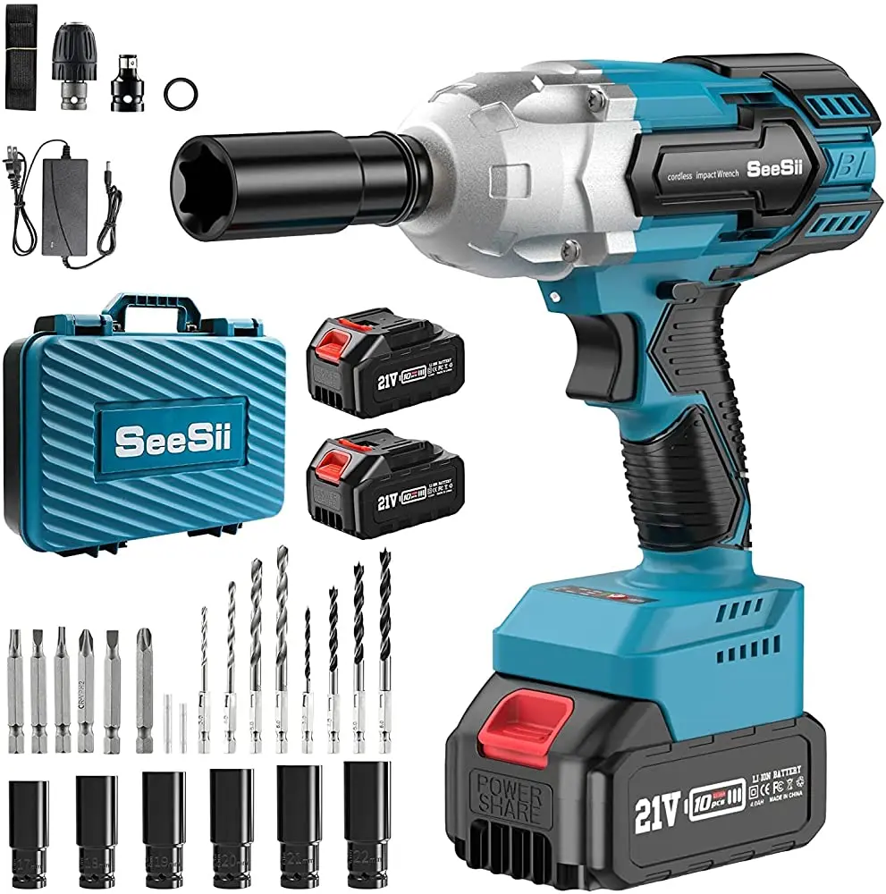 Seesii WH700 무선 브러시리스 임팩트 렌치 실제 650N.m 고 토크 전기 렌치 스크루 드라이버 자동차 수리 2pcs 4A 전동 공구
