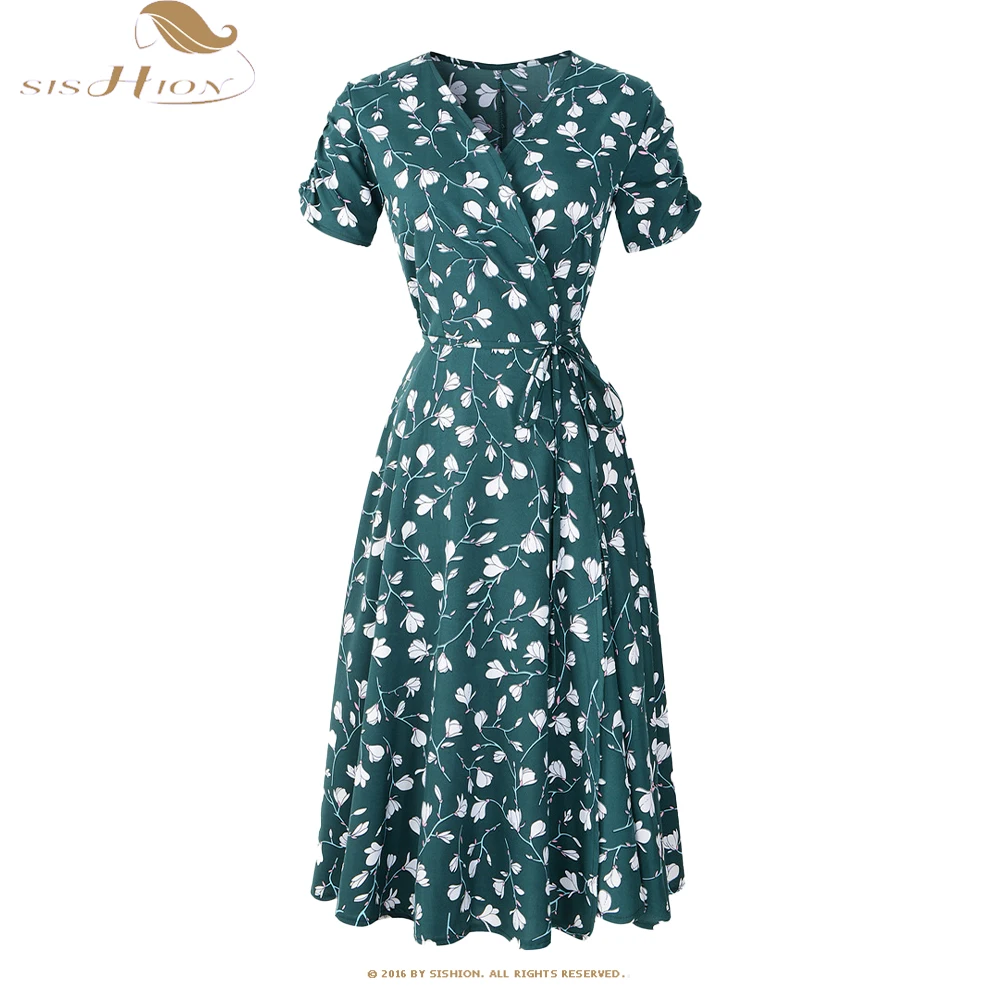 

Повседневное длинное платье на шнуровке для женщин 2023, шифоновое зеленое, черное платье с цветочным принтом и V-образным вырезом, богемное пляжное платье-саронг с широкой юбкой VD3822