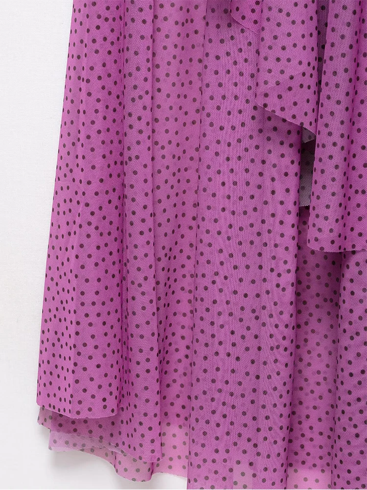 TFMLN 2025 New Women Polka Dot Scarf Collar Dress Chic Backless Asymmetrical Hem Long Dresses Lady Elegant Fashion Party Robe