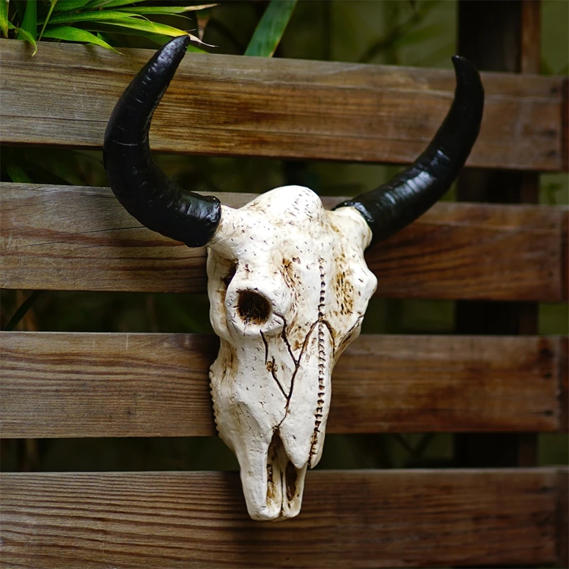 31cmLonghornBullSkullHeadWallHangingResinOrnamentsRetroViking