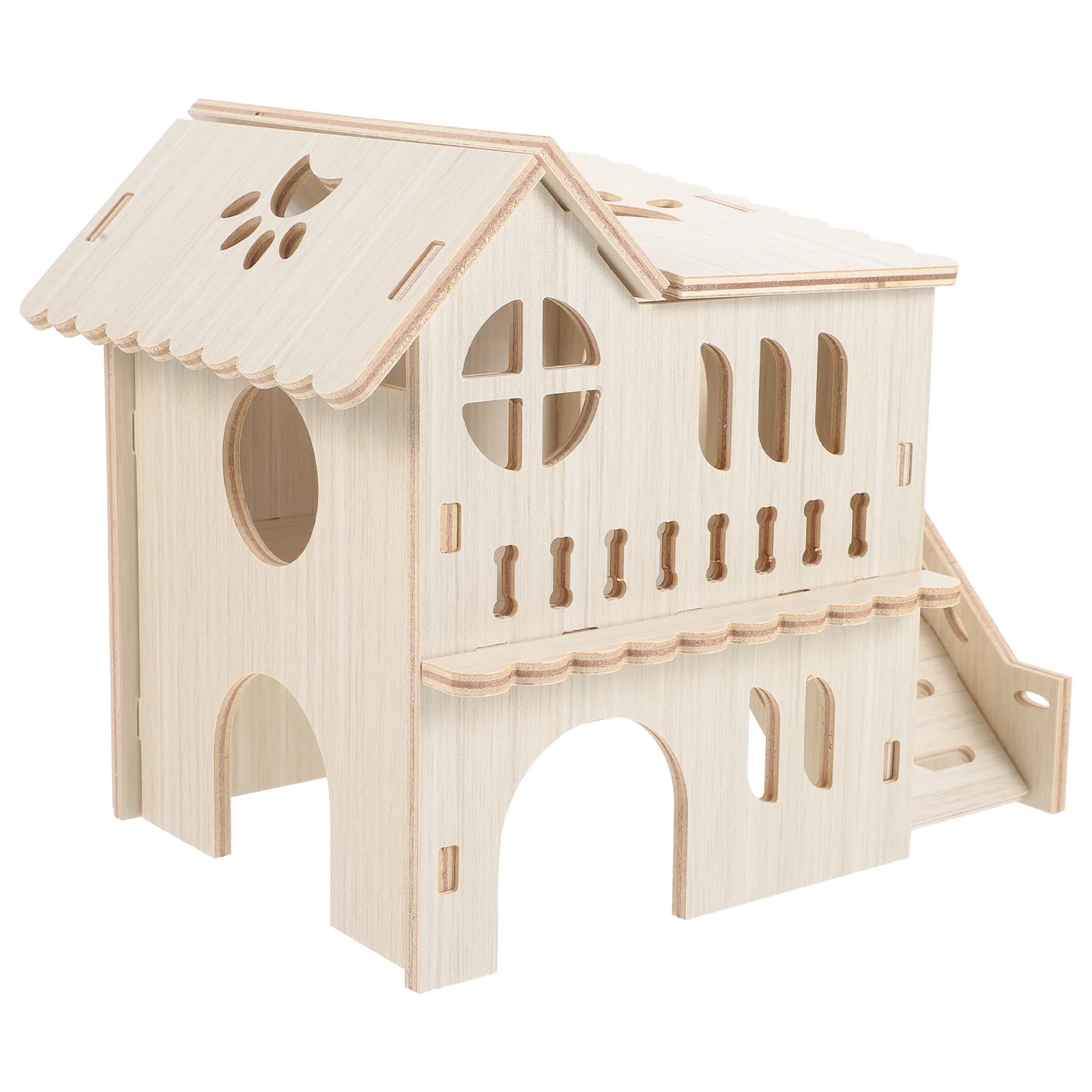 

Wooden Hamster House Wear-resistant Hamster House Double-deck Chinchilla Hideout Villa