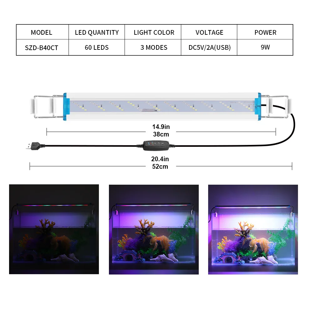 Ultra Thin LED Aquarium Light with Timer & Dimmer - Adjustable 18-70CM Clip-On Aquatic Plant Illumination