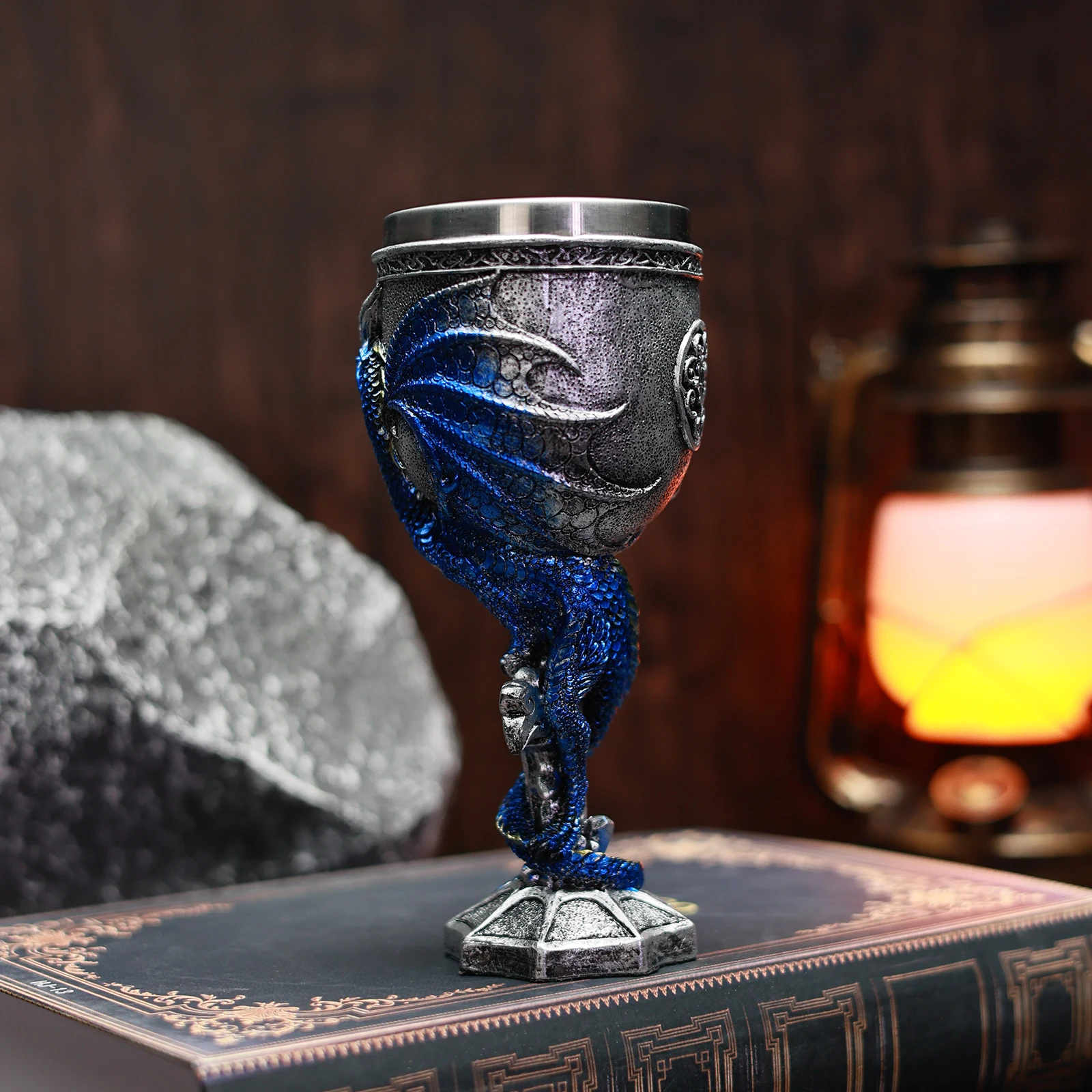 Evil Dragon Gem Cross Sword Goblet Stainless Steel Insert Retro Gothic Fantasy Trink Kelch Wine Glass Chalice whiskey glass glass drinkware