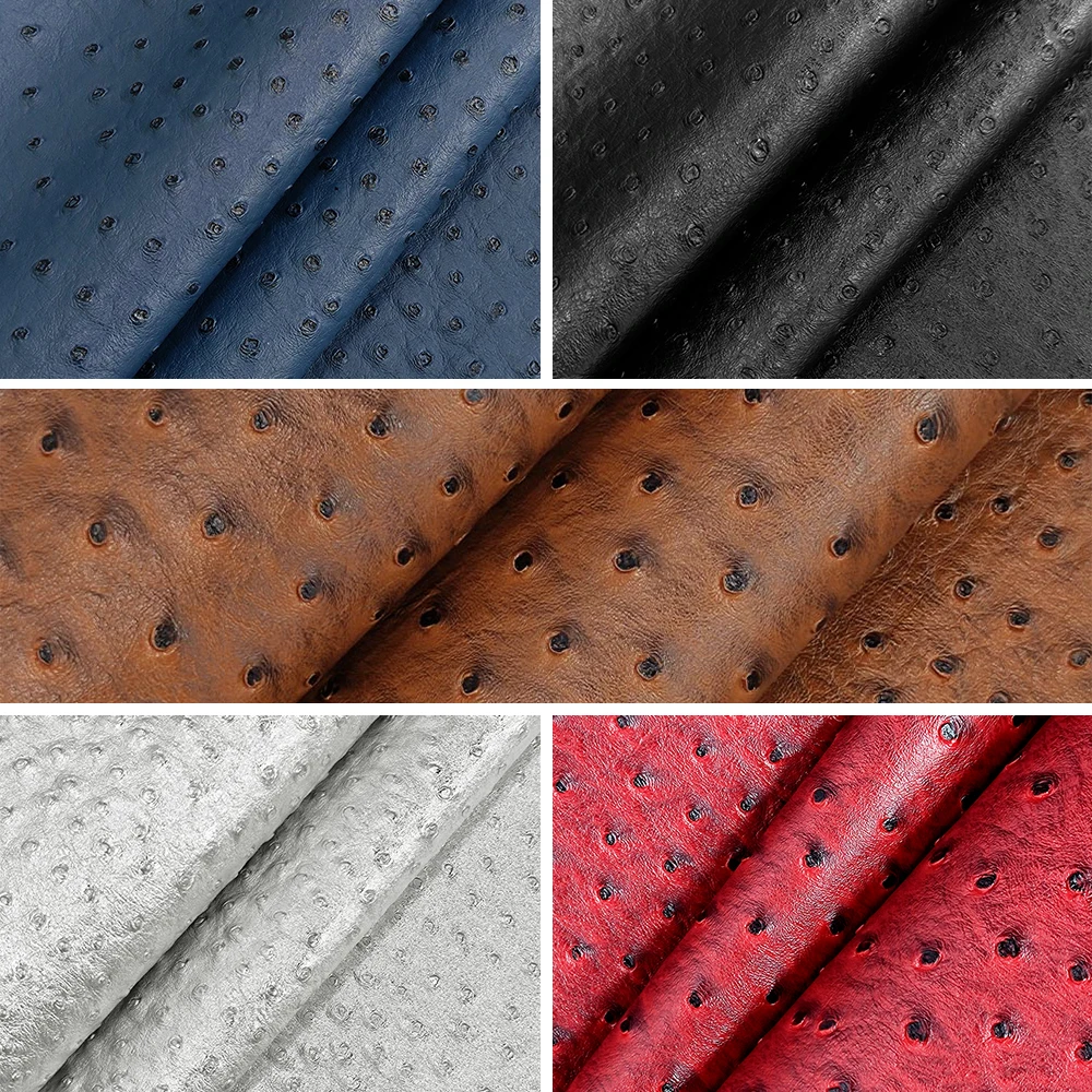 

Ostrich Faux Leather Vinyl Roll 46*135cm Solid Textured Synthetic Crafts Fabric for DIY Leather Keychains Upholstery Decoration