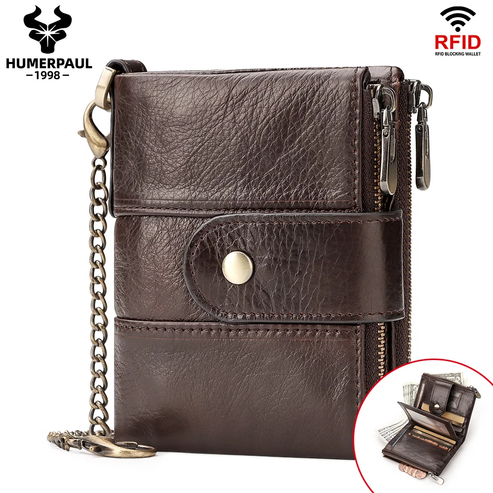 

Genuine Leather Men Wallets Large Capacity RFID Blocking Multi-card Purse Lightweight Coin Pocket Business Clutch Bag For Women