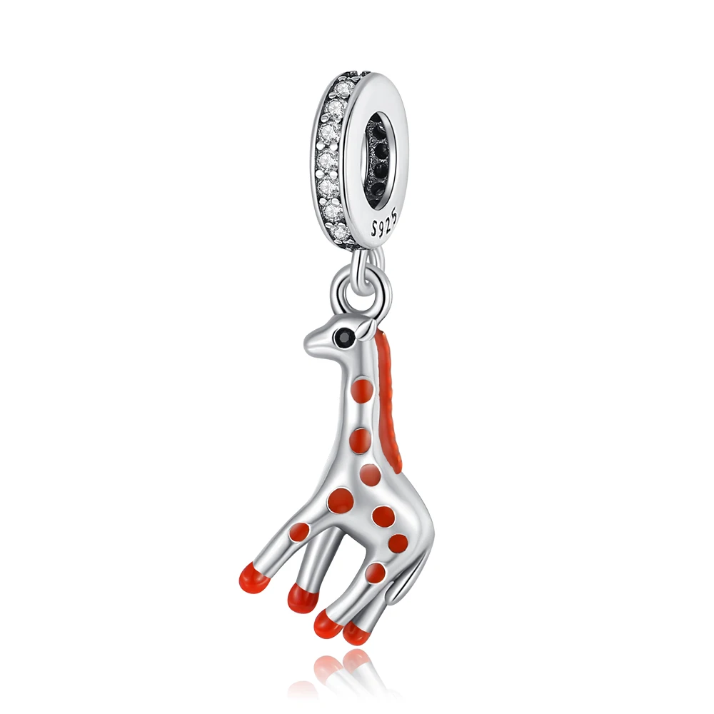 Schöne 925 Sterling Silber rot aptited Giraffe Charm Fit Pandora Armband Frauen Hochzeit niedlichen Schmuck Accessoires