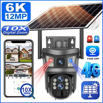 10X Zoom 4G Sim Solar Camera Outdoor 6K 12MP Three Lens Security Surveillance Camera 360 Human Auto Tracking Solar CCTV V380 Pro 1