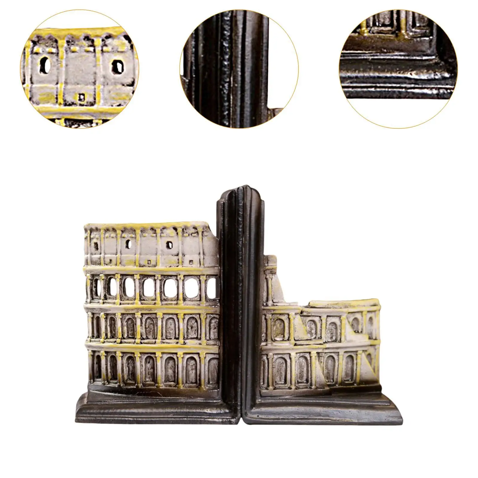 2x Decorative Bookends,Resin Book Ends Home Bookends of The Colosseum Book Stoppers for School Cookbooks Library Heavy Books