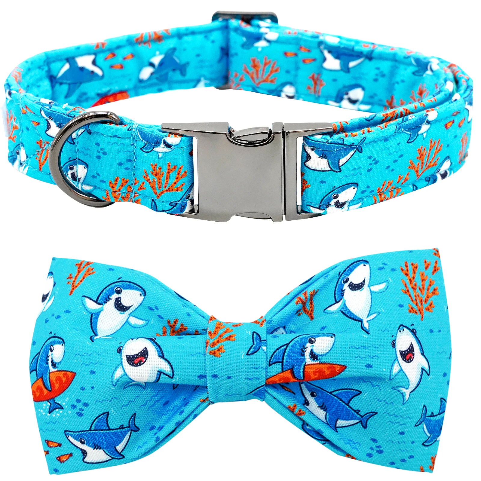 Shark Print Bowtie Dog Collar Boy Pet Collar Bow Tie Collar for