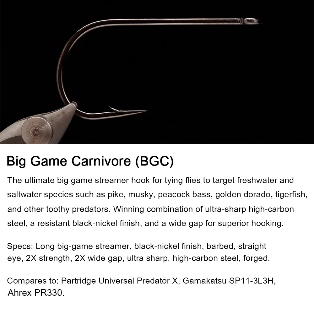 ICERIO 30PCS Black-nickel Finish Barbed Big Game Carnivore (BGC) Streamers  Fly Tying Hook 2X Strength 2X Wide Gap Forged