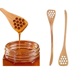 Elegant Wooden Honeycomb Heart Pattern Honey Stirring Spoon with Long Handle - Perfect (Army green)