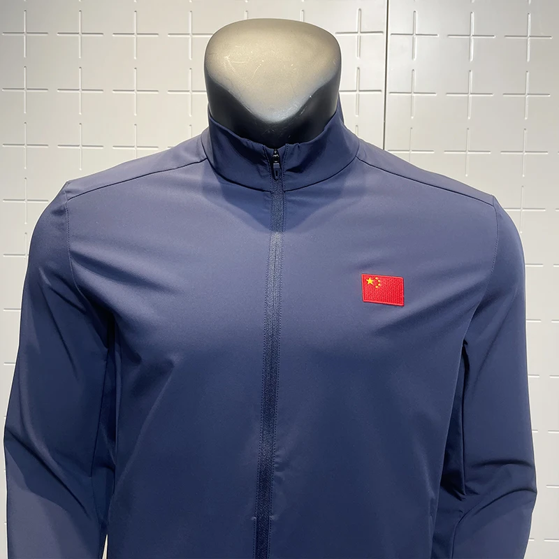 안타 비즈니스 스타일 국기 패턴 직조 재킷 스탠드 칼라 오픈 가디건 남성 스포츠웨어 캐주얼 비즈니스 코트