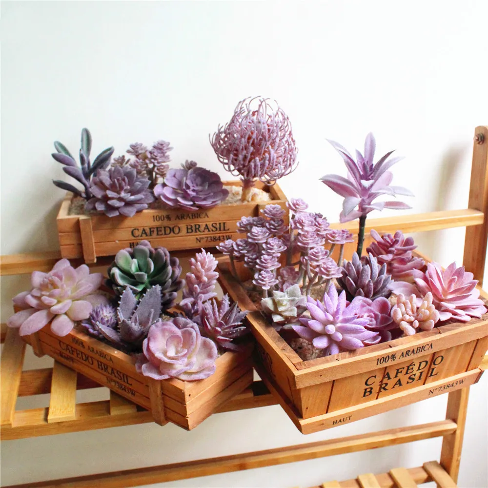 Vibrant Purple Flocking Artificial Succulent Decor