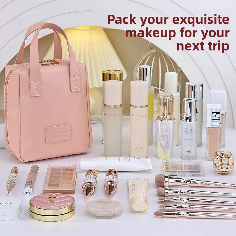 Large Capacity Elegant Makeup Bag for Women Travel Toiletry Organizer with Multiple Compartments Portable Cosmetic Storage 5