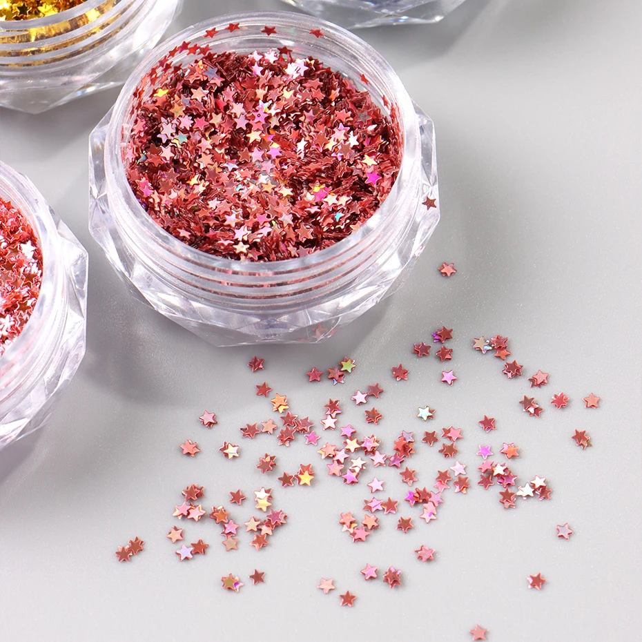 6 Stück Y2K Tiny Star Nail Art Flakes Golden Silvery Pink Small Mini Pentagram Nail Seqiuns Holographic Glitter Design Dekorationen – Detail 9