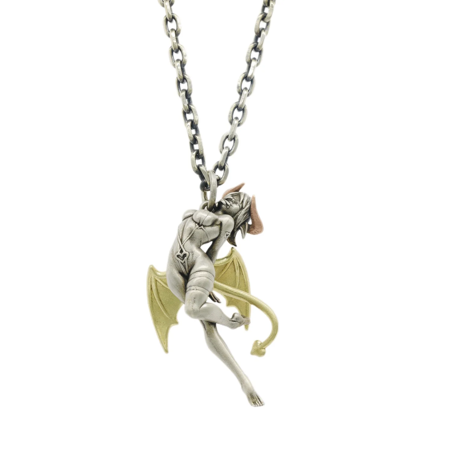 

Personality Punk Two Tone Sexy Goddess Devil Angel Pendant Necklace for Men Women Long Chain Neck Hip Hop Jewelry Accessories