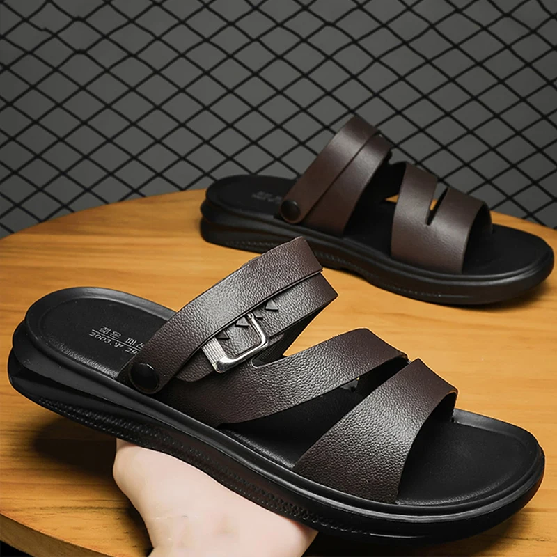 Men's Sandals Two Wear Indoor Outdoor Non slip Casual Sports Cool Slippe leather sandals