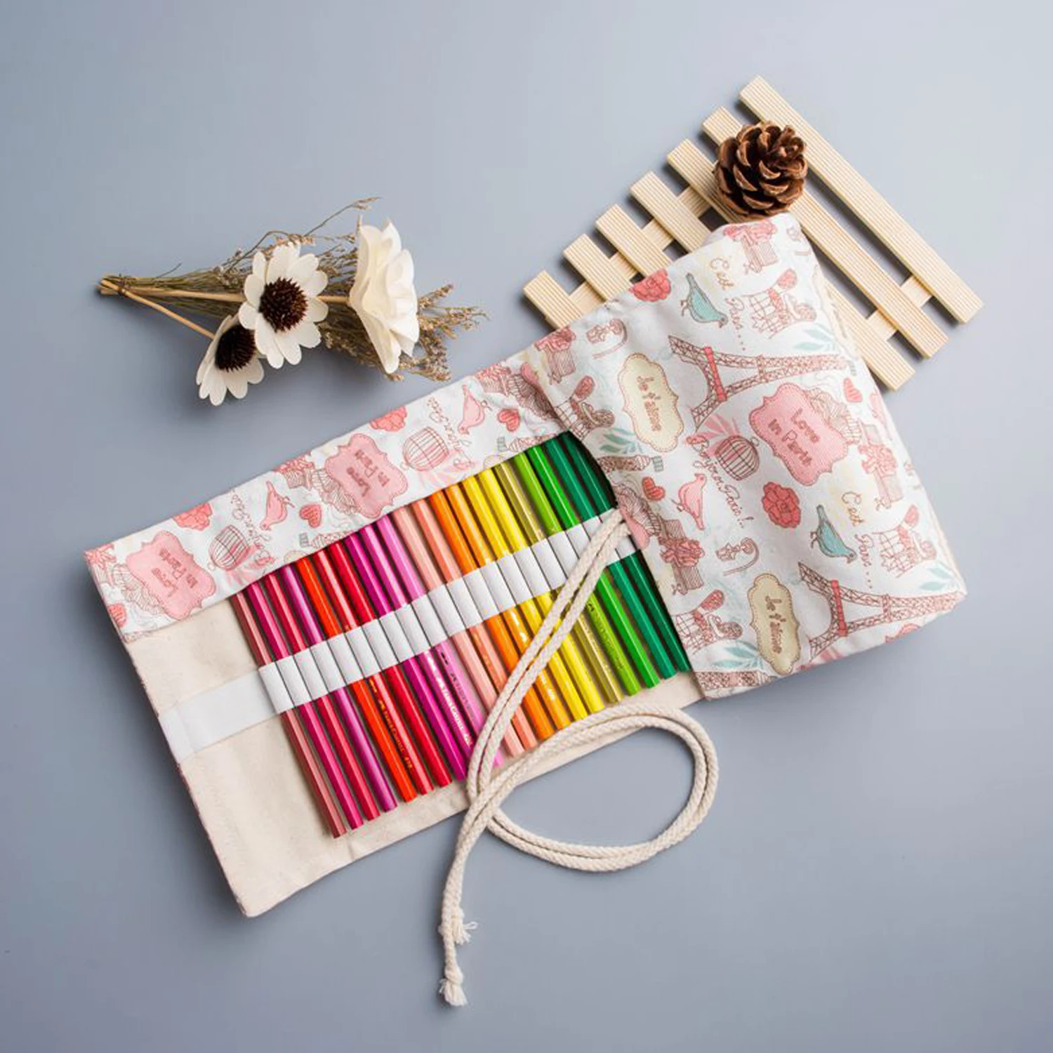 Pencil Case 12/24/36/48 Holes Kawaii Art Roll Pen Bags Cute Pencil Wrap Pouch Students Storage Stationery School Supplies