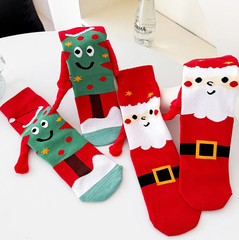 Holding Hands Socks Elastic Magnet Hand Socks Cartoon Comfortable Cotton Mid-calf Funny Gift For New Year Christmas christmas stockings
