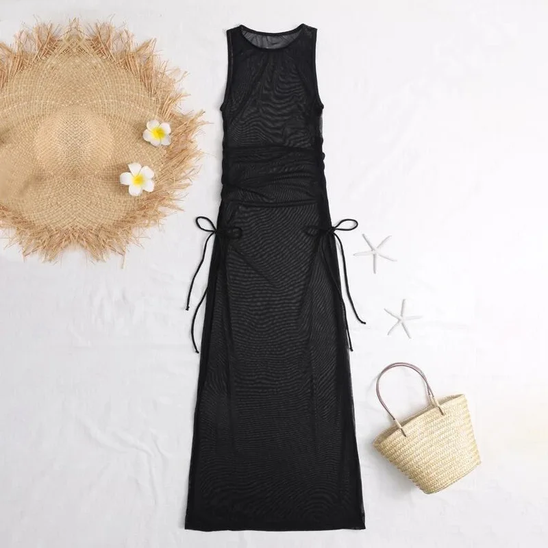 Summer 2024 Sexy Transparent Me Bikini Swimsuit Single Cover up Swimwear New Arrival Long Dr Netting Faionable Design