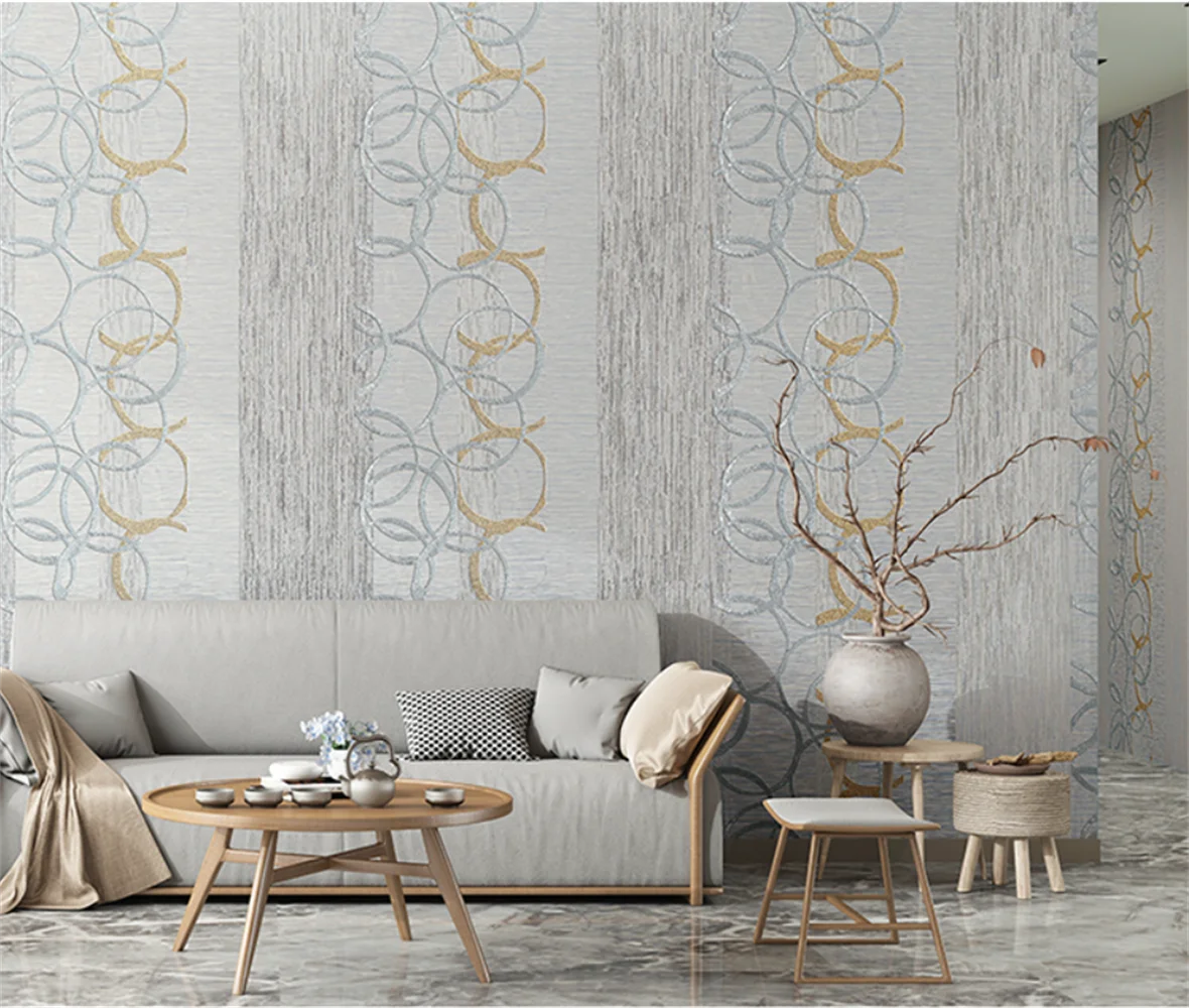 Nordic style 3D three-dimensional circle striped wall paper living room bedroom fabric linen wallpaper papel de parede