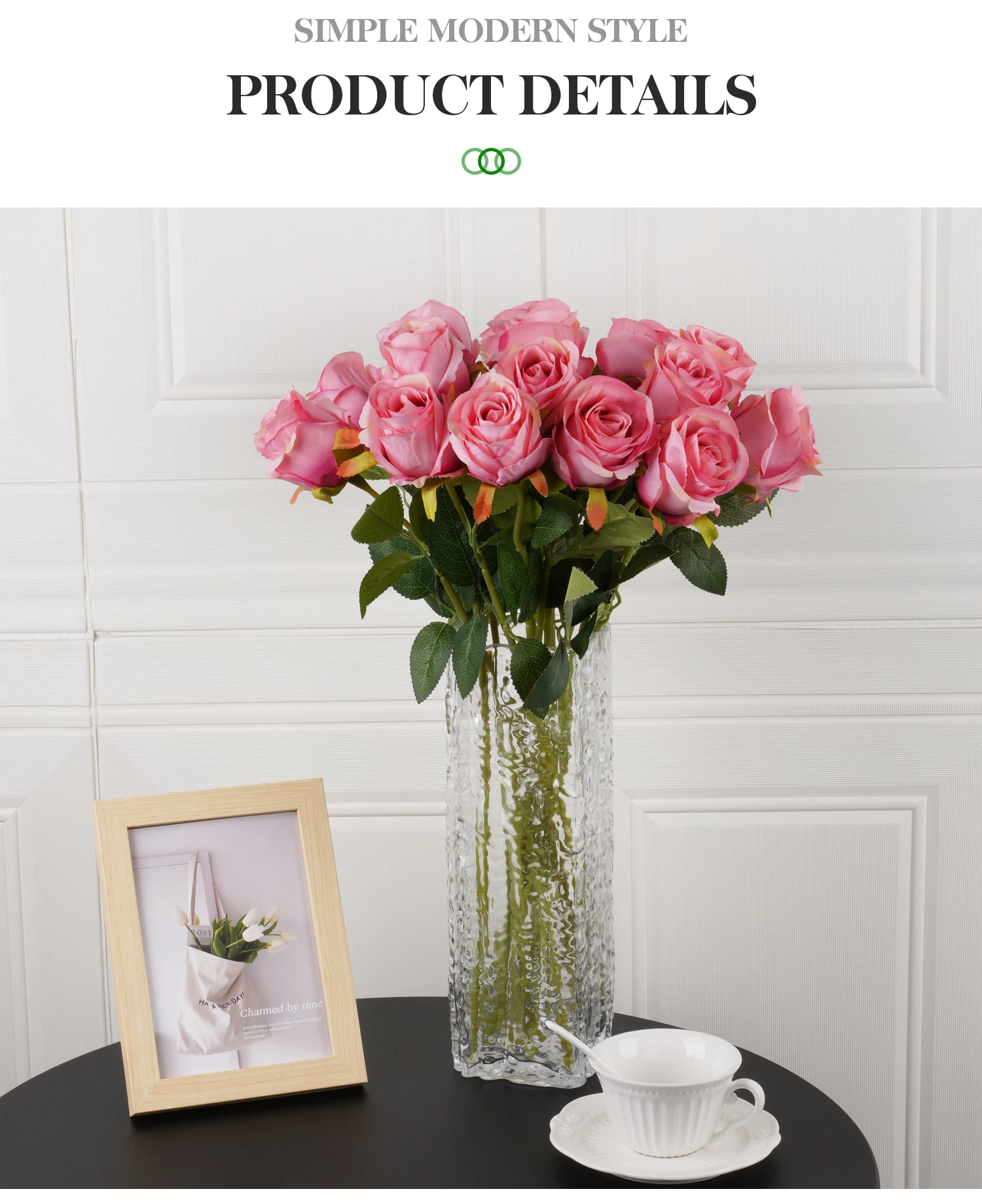 50 cm/19,68 Zoll künstliche Blumen Rose Blume künstliche rosa Rosen realistische gefälschte Rose für Hochzeit Zuhause Luxus Dekoration – Detail 2