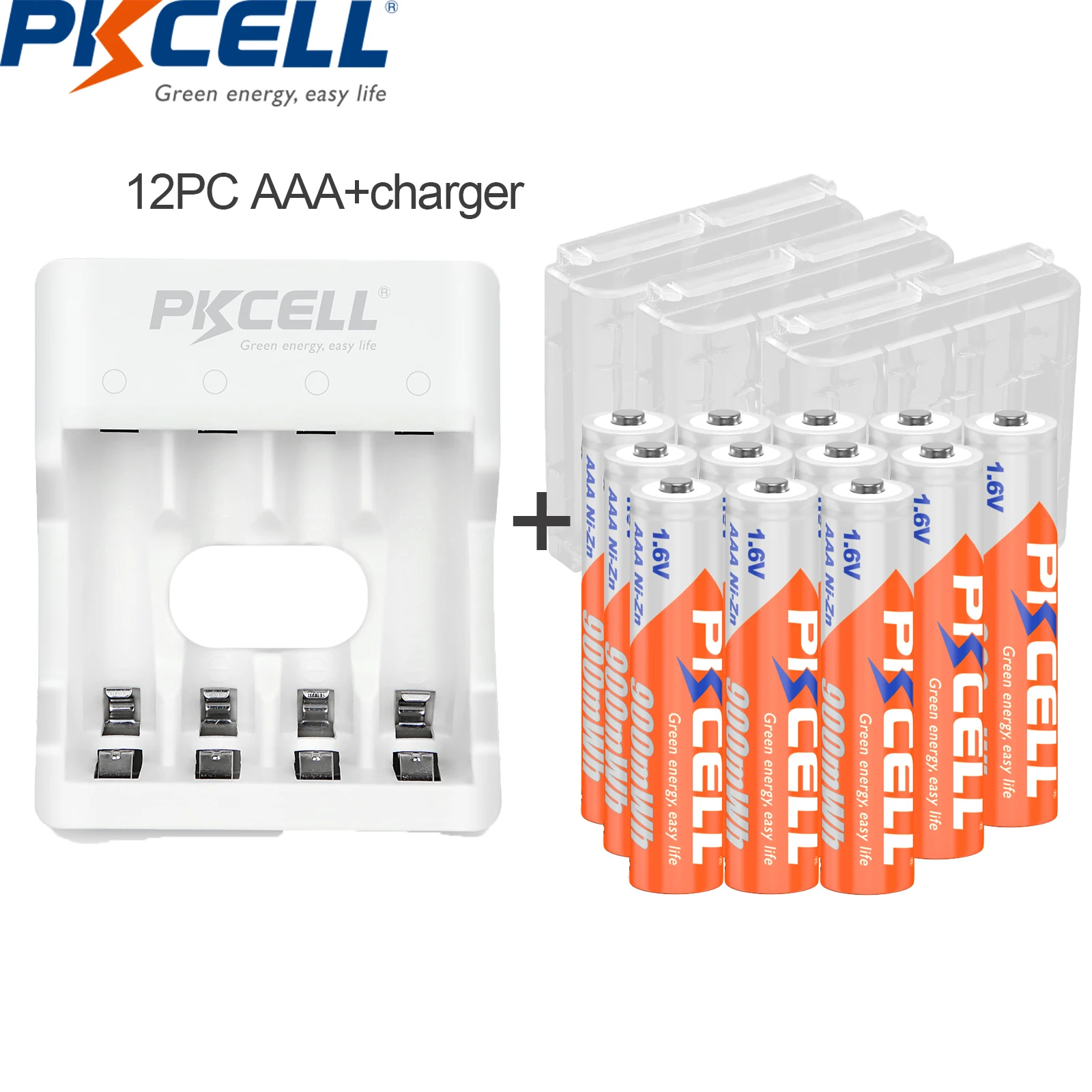 

PKCELL 12PC 1.6V 900mWh Ni-Zn AAA Rechargeable Battery AAA batteries pack with NiZn Charger for NIZN AA/AAA Battery