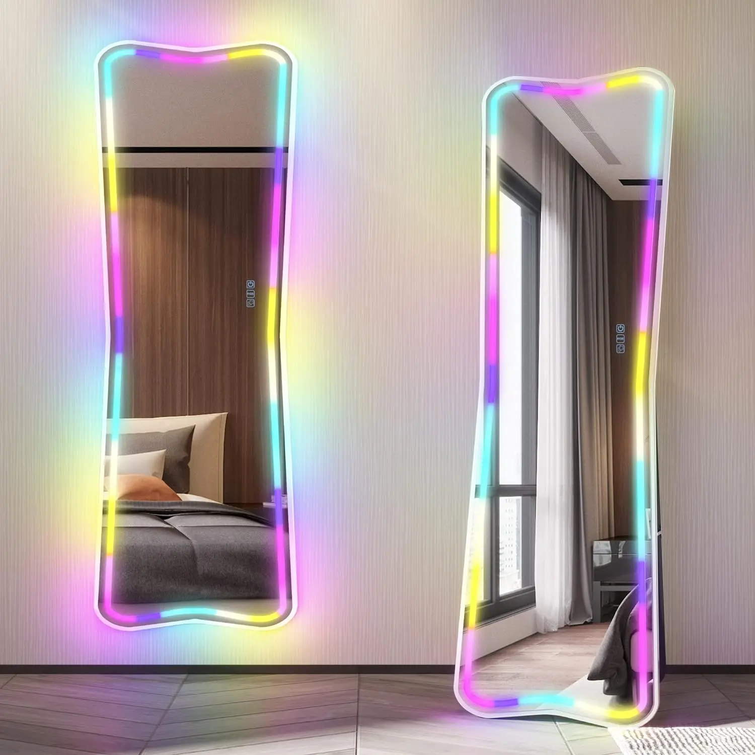 

63x20 RGB LED Mirror Full Length Floor with Lights,Free Standing&Wall Mount MirrorBedroom Light Up Mirror Stand Up Mirror
