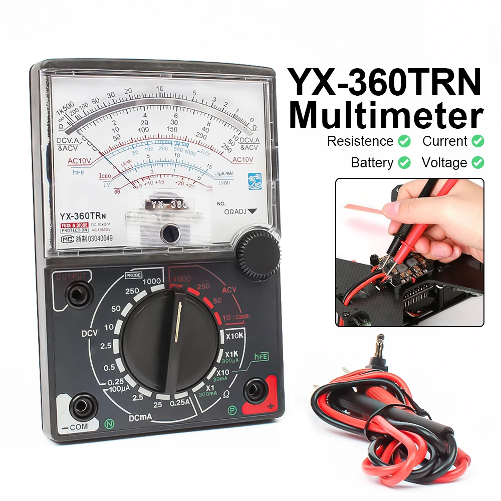 

YX-360TRN Analog Multimeter Tool DC/AC 1000V Voltmeter 250mA Ammeter 10K Resistance Meter Voltage Current OHM Multi Meter Tester