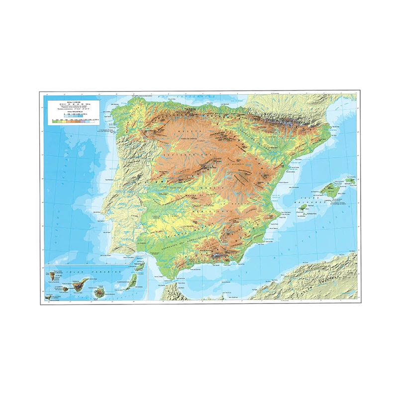 Map of The Spain in Spanish Non-woven Canvas Painting Wall Art Poster 150*100 CM Office School Supplies Home Decoration