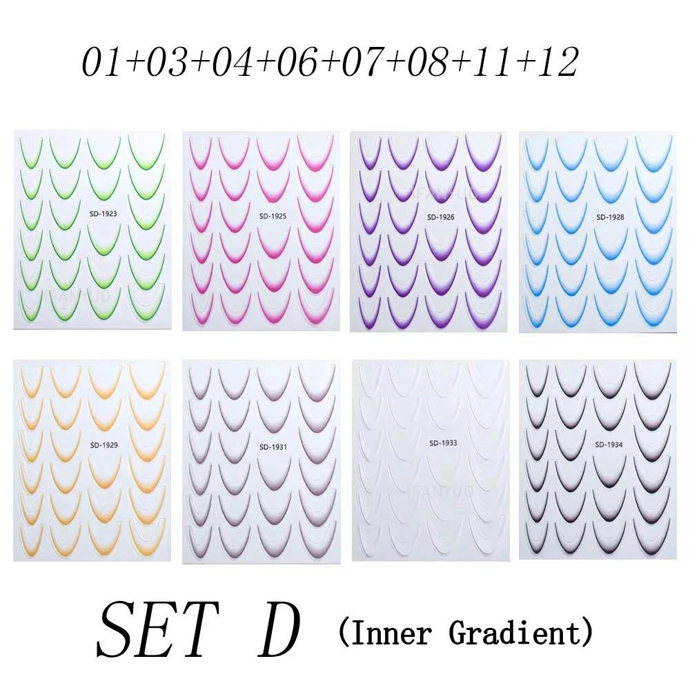 Gradient French Line Manicure Nail Art Stickers - Self-Adhesive Decals