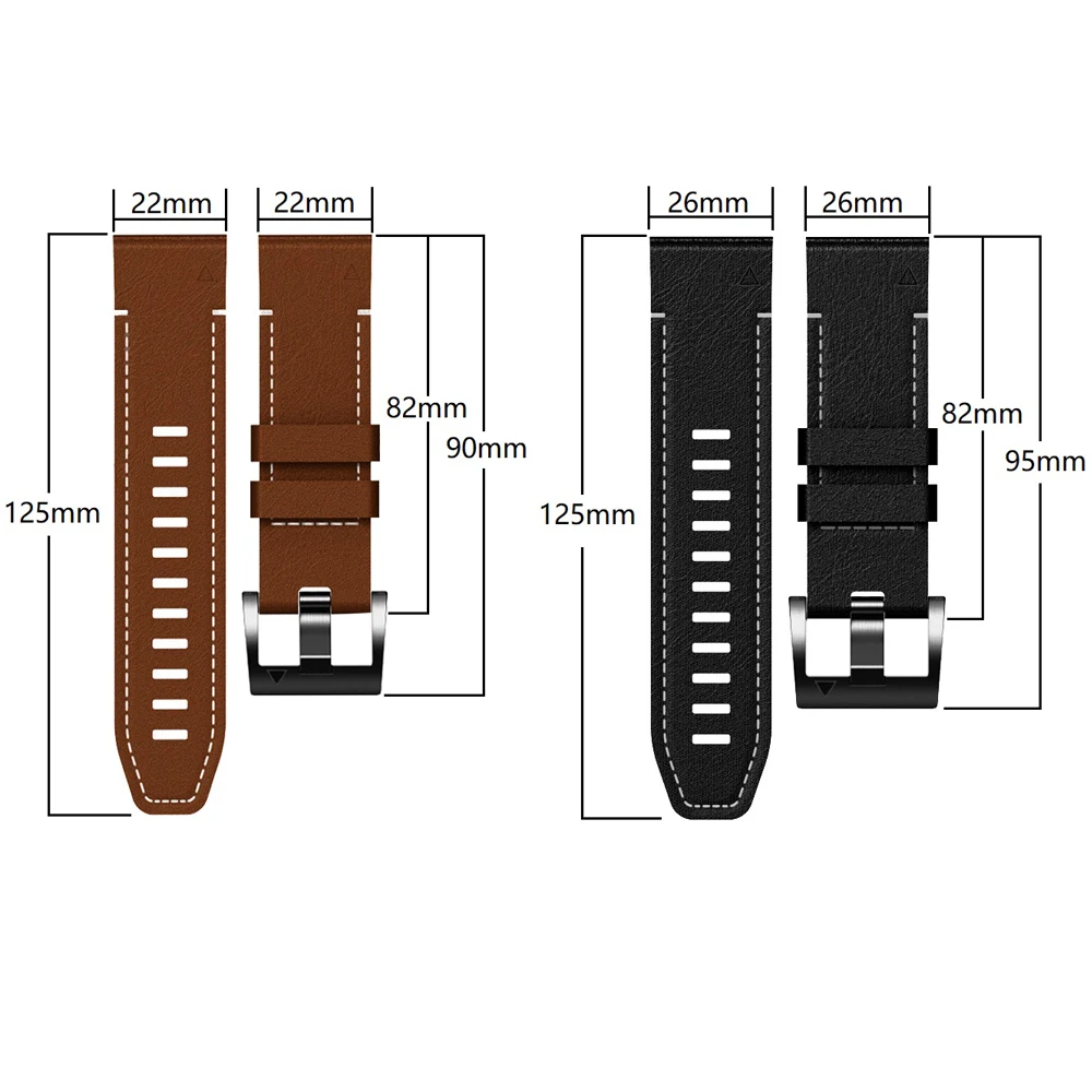 Premium Quick Fit Silicone Leather Watch Strap - 26mm/22mm