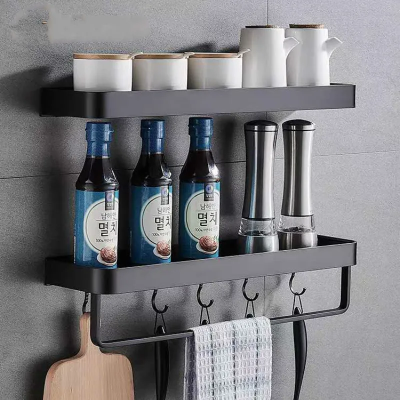 Kitchen Shelf  Aluminum Wall-Mounted Square Shampoo Shelf Cosmetic Shelves Kitchen Nets Shelf Storage Rack Organizer Rack kitchen shelf with hooks condiment rack nail punched bathroom towel bar soap cosmetic shower shampoo organizer holder wall mount