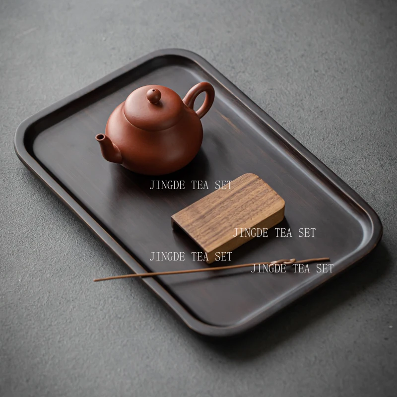 Thickened Bamboo Tea Tray Teaset Accessories Japanese Rectangular Kung Fu Teaset Tray Home Multifunctional Walnut Colored Tray