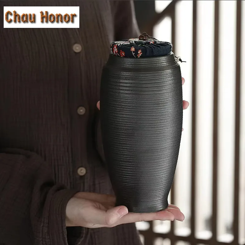 Large Capacity Black Pottery Tea Can Portable Sealed Jar Travel Tea Caddy Storage Spice Tea Boxes Candy Storage Tank Home Decor