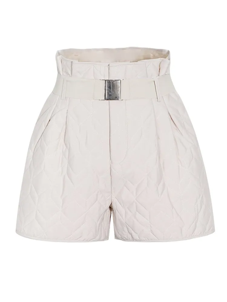 KBQ Spliced Belt Solid Short Trousers For Women High Waist Slimming Casual Straight Leg Shorts Female Fashion 2023 Clothing New