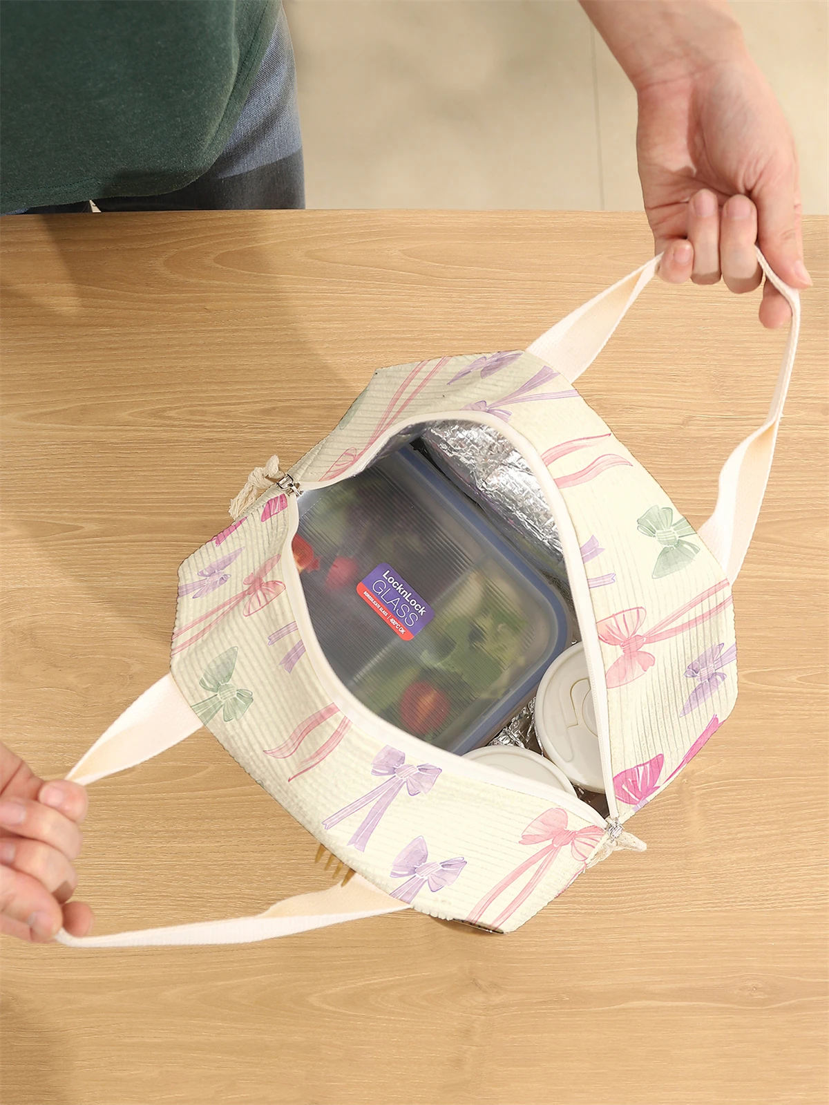 1pc- insulated lunch box bag thickened student portable lunch bag