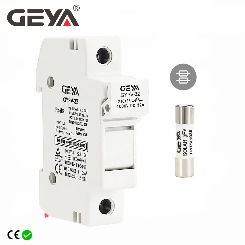 DC Fuse Holder GEYA GYPV-32 1P Solar PV Fuse Holders Suitable for 10*38mm PV Fuse Link for Solar System Protection 1000V DC 10A 20A 30A