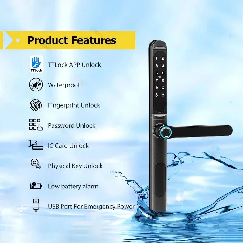 Waterproof Fingerprint Bluetooth Smart Door Lock