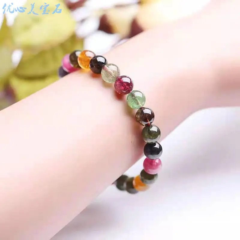 free shipping new pretty pink green red Chalcedony jade 7-12mm natural Tourmaline bracelet Jewellery necklace