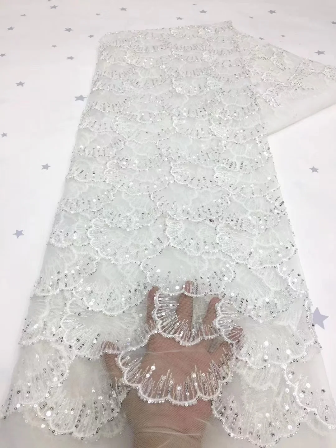 

2024 Luxury High Quality African Nigerian Tulle Lace Fabric With Sequins Embroidery Sewing Guipure Net Cloth Prom Dresses 5yards