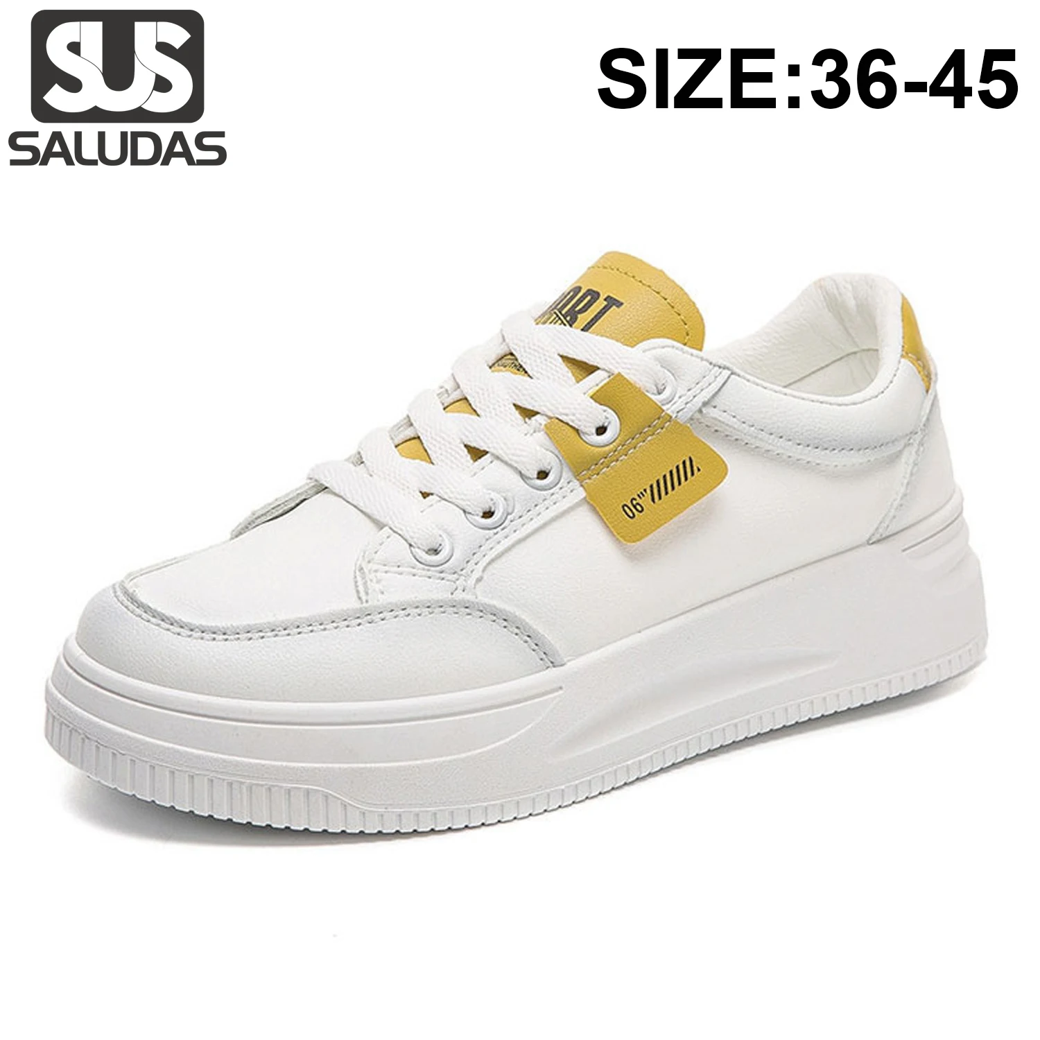

SALUDAS Women Sneakers Luxury Pu Leather Casual Shoes Thick-soled Breathable White Shoes Fashion Outdoor Running Man Sneakers