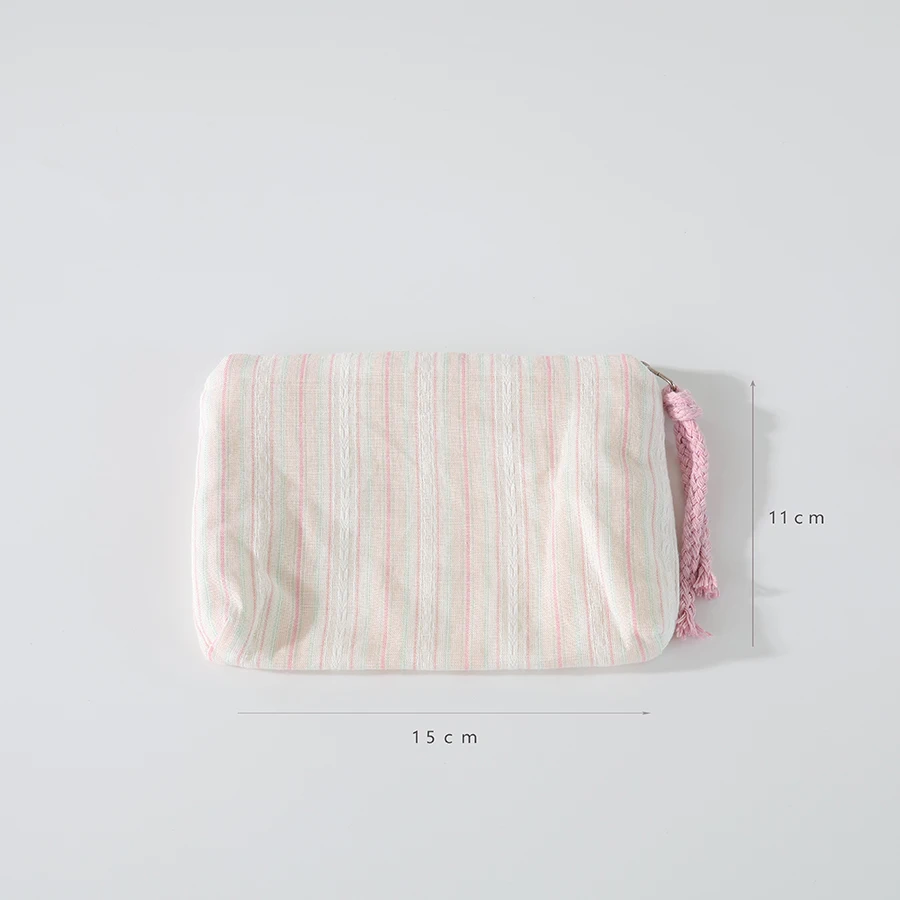 Chic Pink Striped Makeup and Accessories Bag