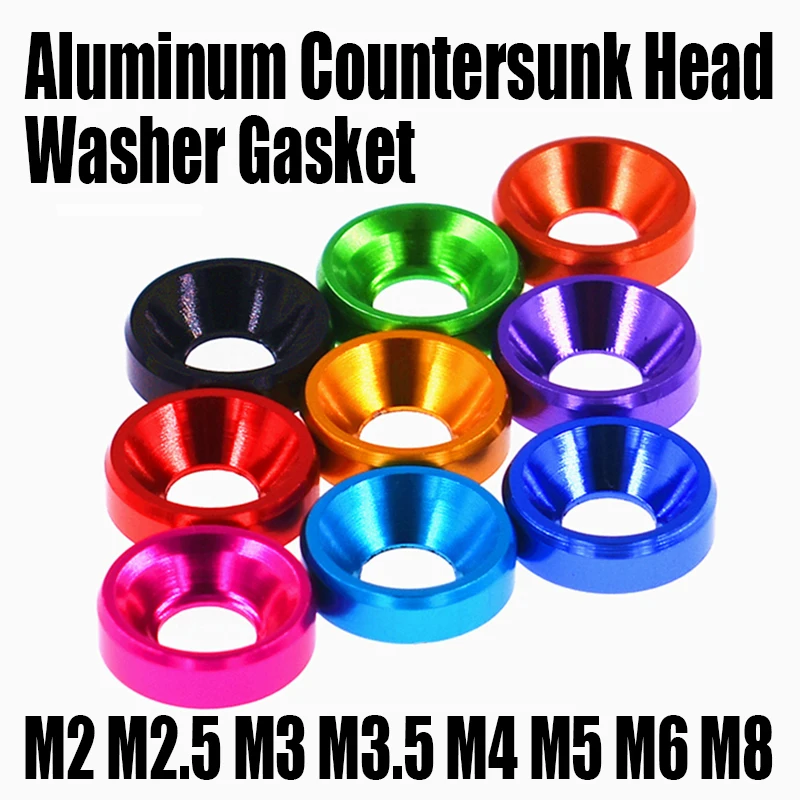 

5PCS Aluminum Flat Washer M2 M2.5 M3 M3.5 M4 M5 M6 M8 Colourful Countersunk Head Screw Bolt Washer Conical Gasket Anodized