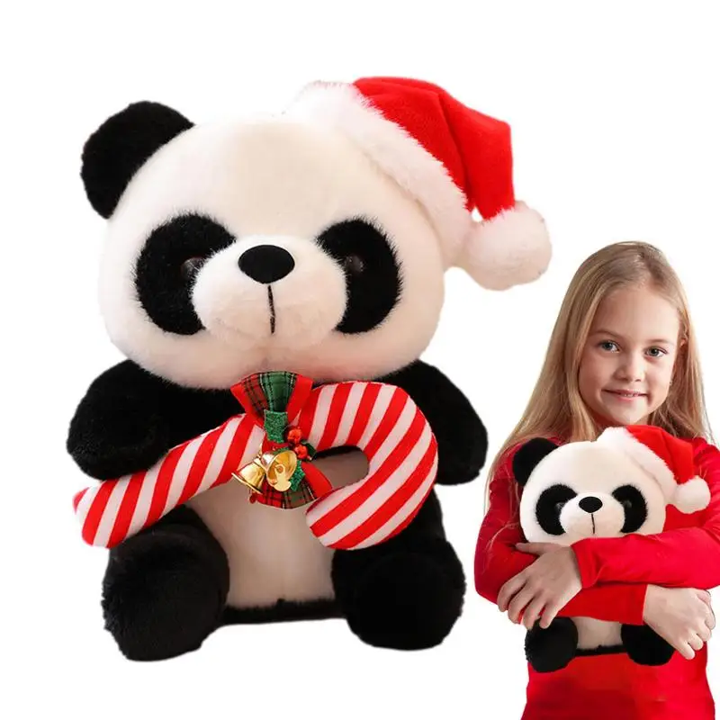 Stuffed Panda Bear Christmas Panda Stuffed Animal Cuddly Cartoon Soft Panda With Santa Hat Home Decoration Gifts For Children